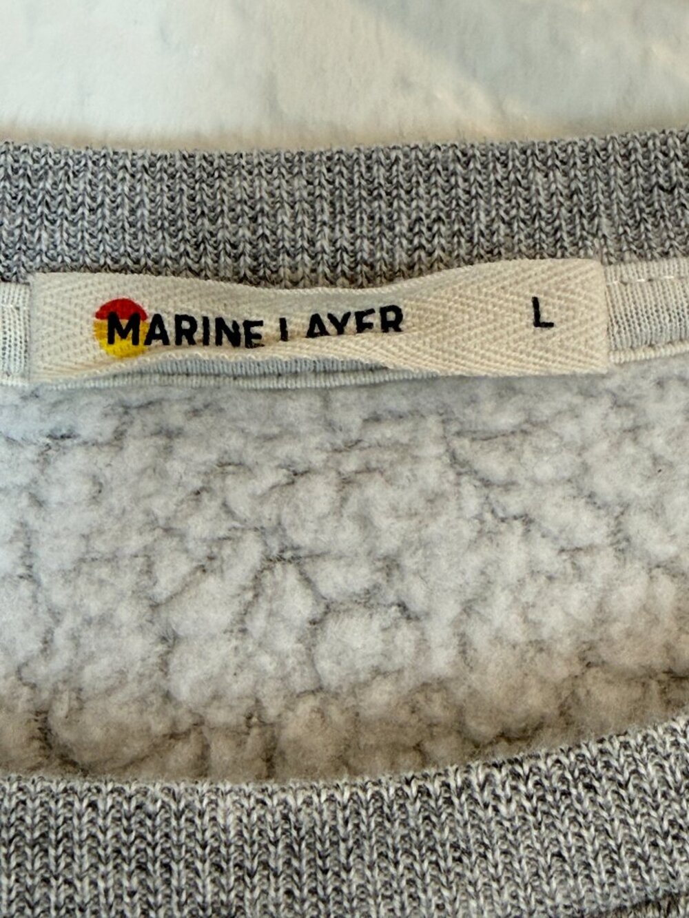 Marine Layer Gray Crewneck Fleece Sweatshirt Large Cozy Casual Sherpa - Picture 6 of 9